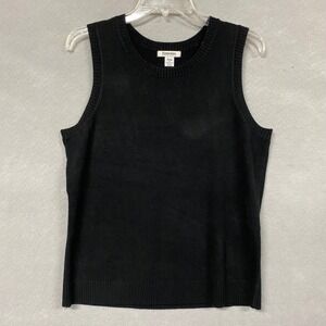 VTG Sweater Vest Women's Petite L Black Stretch Cozy Preppy Dark Academia Retro